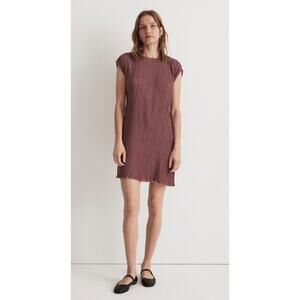NWT Madewell Plissé Mini Tee Dress. Pressed Grape Purple Mauve, 14